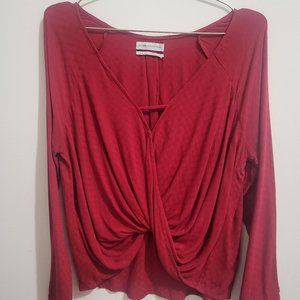 Urban Outfitters Twist-front Red Long Sleeve Blouse